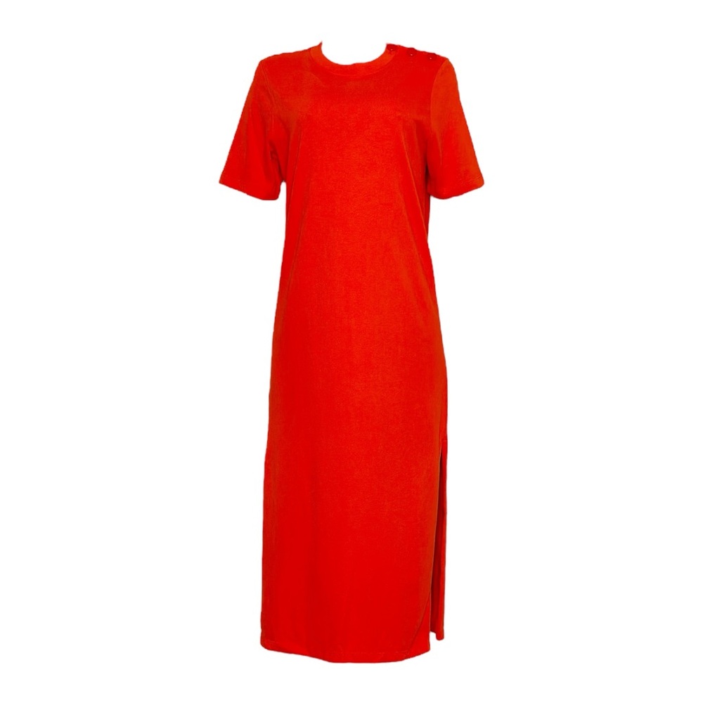 Sezane Red Short Sleeve Midi Dress